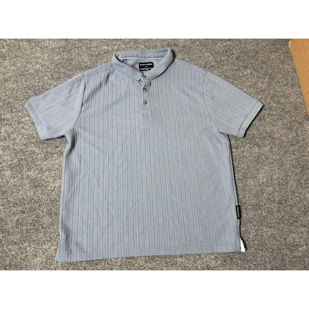 Hudson & Barrow Polo Shirt Mens L Blue Textured Knit Short Sleeve Casual